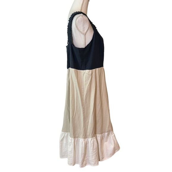 52seven Women's Sleeveless Color Block Tiered Linen Midi Dress SZ 1X Navy Tan - Picture 6 of 11